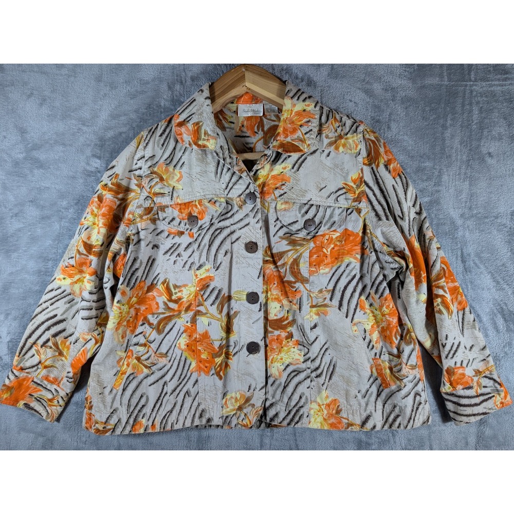 Studio Works‎ Women's 2X Floral Zebra Print Cotton Jacket